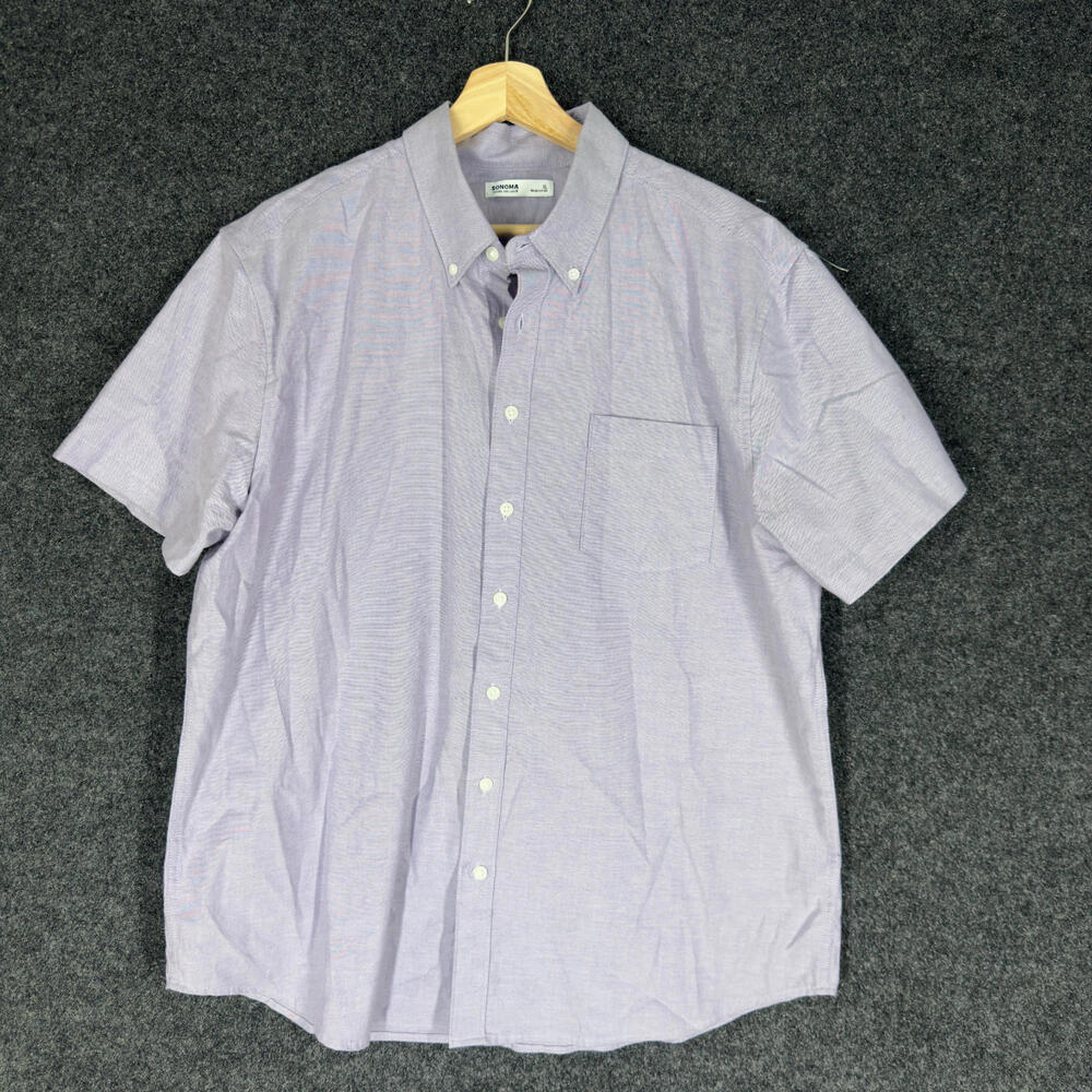 Sonoma Shirt Men XL Gray Button Up Collared Short Sleeve Pockets Cotton Regular